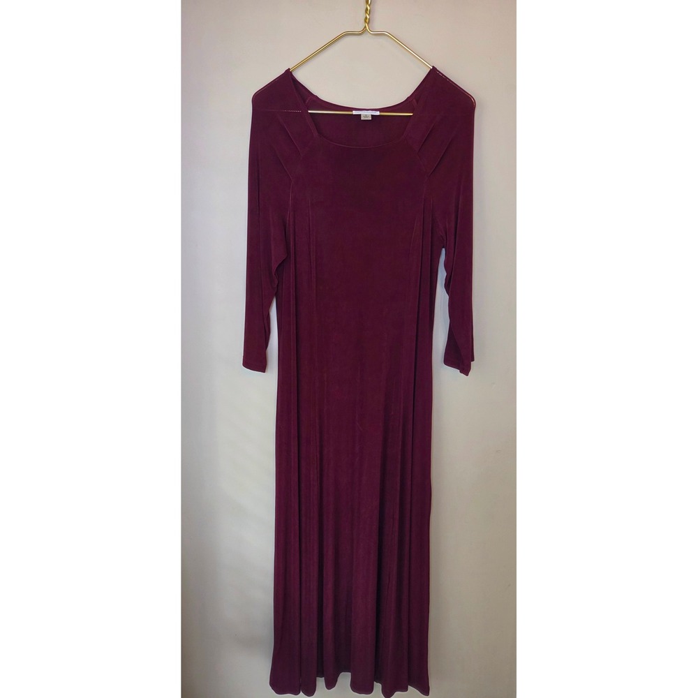 Coldwater Creek Burgundy Square Neck Midi Dress Size Medium Long Sleeve Wine